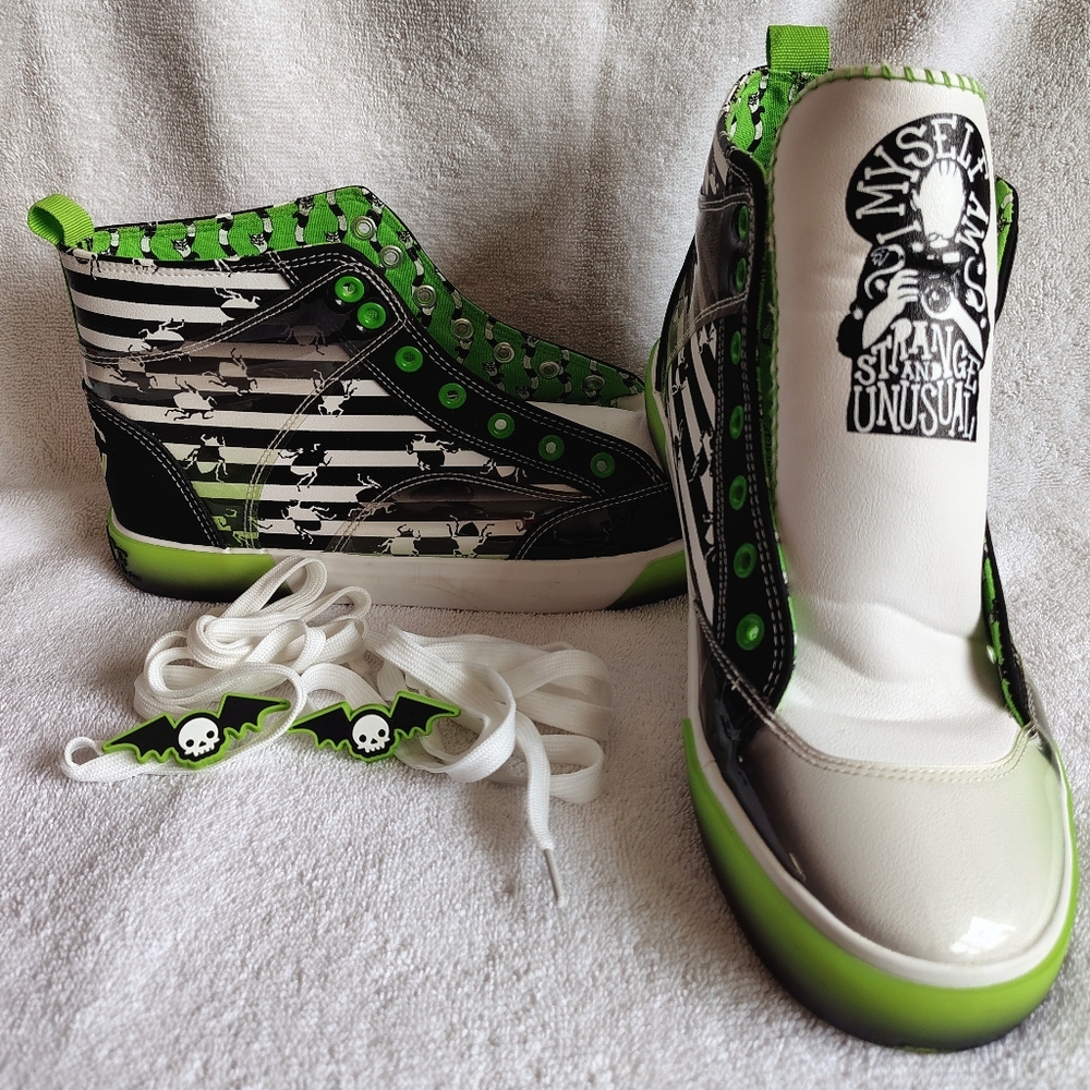 Women's Size 11 Green and White Beetlejuice High Top Shoes